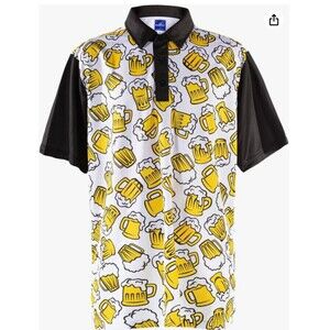 ReadyGOLF “Beer Me” Pattern Golf Polo Shirt Men's Performance Size XL